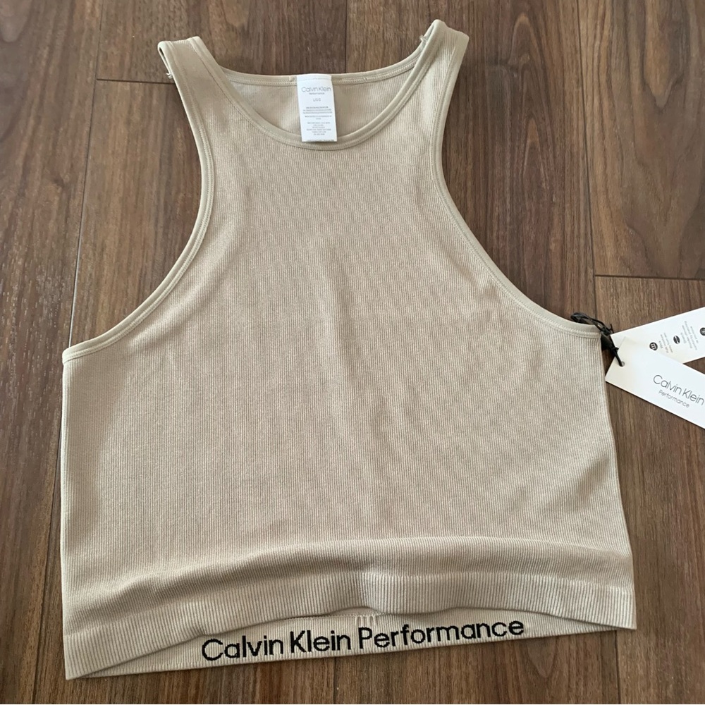 Calvin Klein Performance Womens Ribbed Crop Racerback Tank Top Size Large - Picture 2 of 9